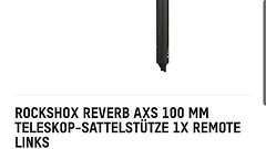 RockShox Reverb AXS 100mm hub 31.6 Teleskop Remote links