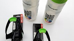 Tacx Trinkflasche (Müsing) + Elite Flaschenhalter schwarz/grün 750ml -2 mal