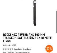 RockShox Reverb AXS 100mm hub 31.6 Teleskop Remote links
