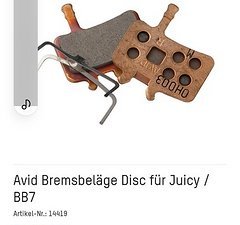 Avid Bremsbeläge Avid Juicy und bb7 organic